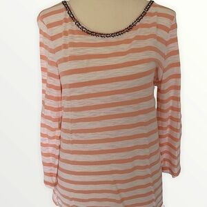 Chico’s Rhinestone Beaded Blouse with Keyhole Back Size S